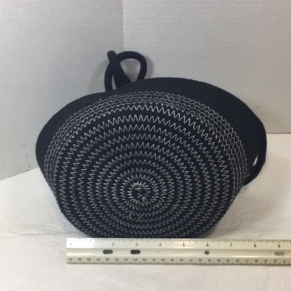 Black Woven 100% Cotton Rope Hanging Plant Veggie Fruit Basket - Picture 6 of 14